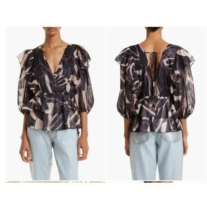 Ted‎ Baker Jamyna Metallic Abstract Floral Blouse Size 6